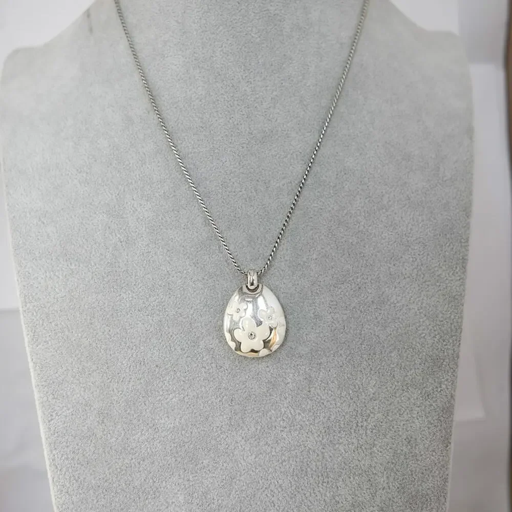 Brighton Teardrop Daisy Enamel Pendant Necklace Silver Plated Retired Design - Picture 7 of 7